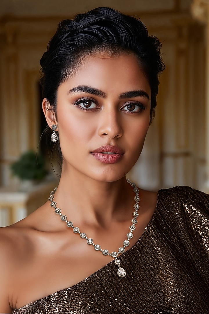 White Finish CZ Stone Necklace Set by Tad Accessories at Pernia's Pop Up Shop