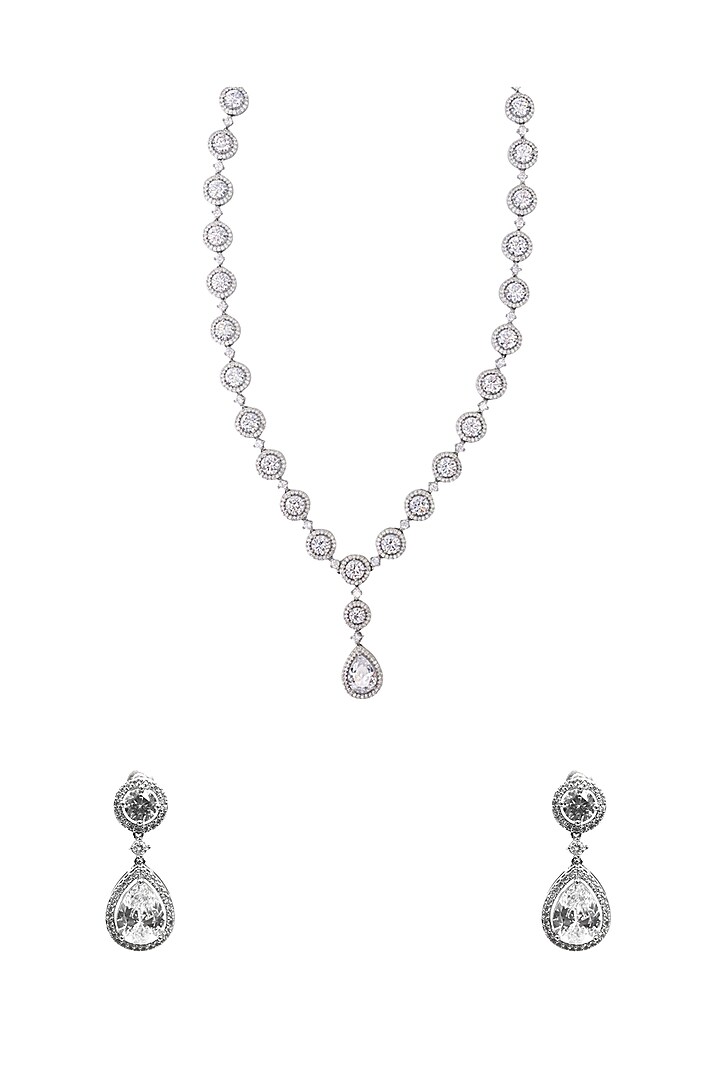 White Finish CZ Stone Necklace Set by Tad Accessories at Pernia's Pop Up Shop