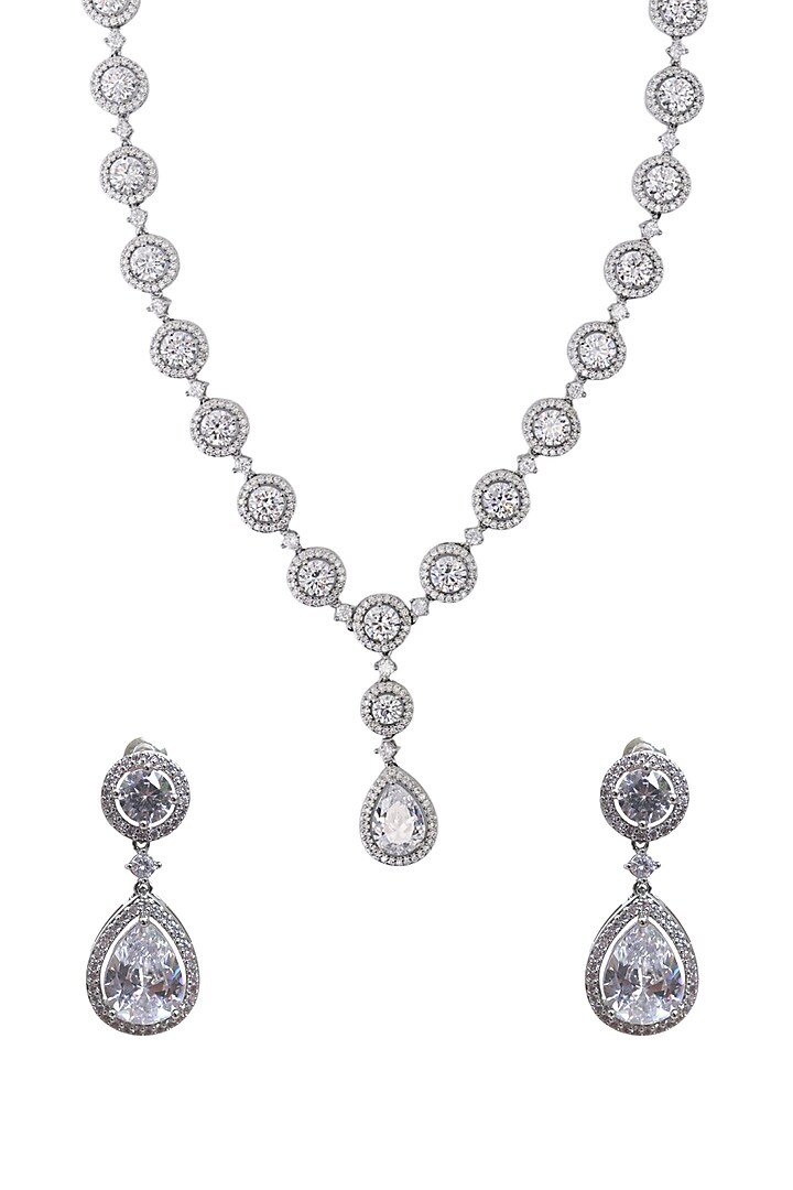 White Finish CZ Stone Necklace Set by Tad Accessories at Pernia's Pop Up Shop