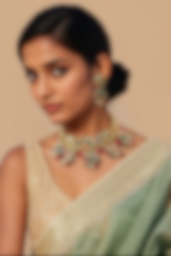 Gold Finish Multi-Colored Kundan Polki & Semi-Precious Stone Necklace Set by Tad Accessories at Pernia's Pop Up Shop