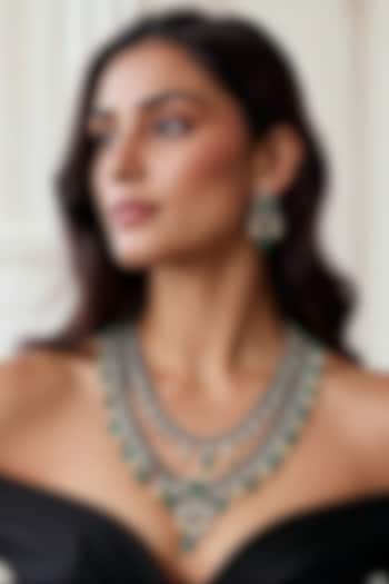 Gold Finish Green Kundan Polki & Semi-Precious Stone Necklace Set by Tad Accessories at Pernia's Pop Up Shop