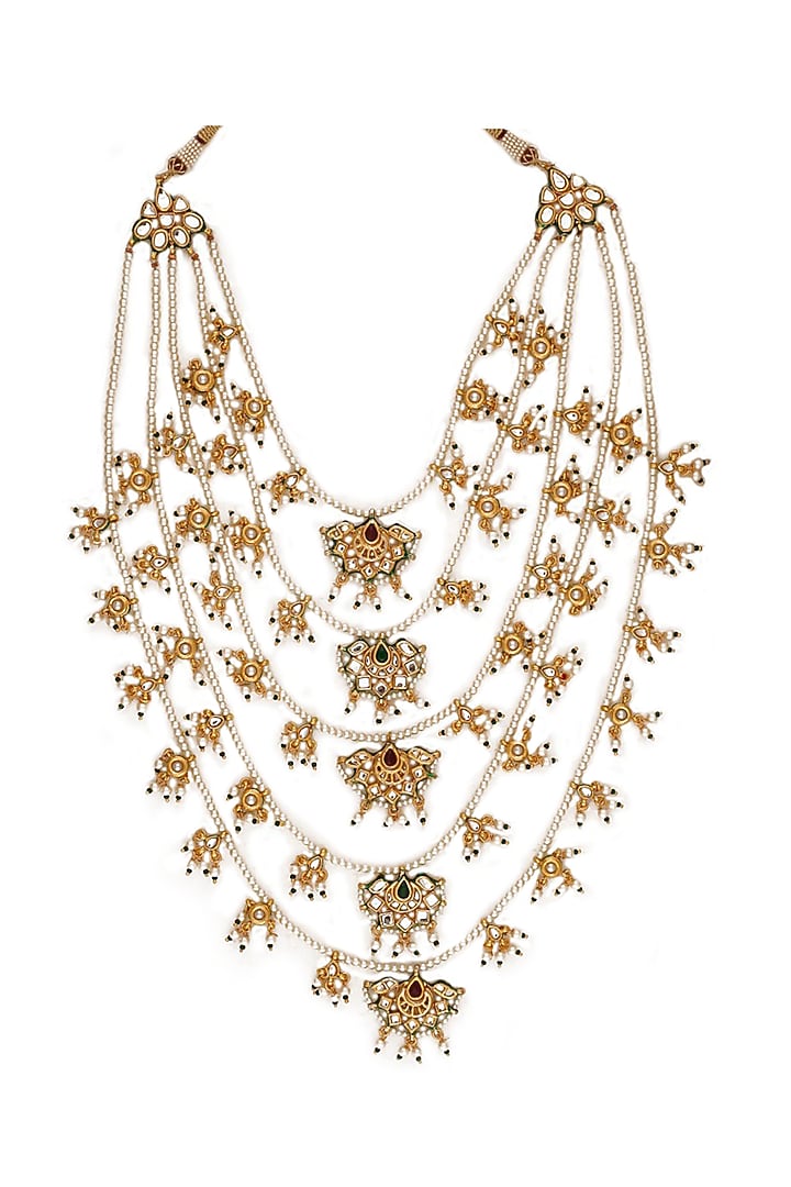 Gold Finish Imitation Kundan Polki Long Necklace by Tad Accessories at Pernia's Pop Up Shop