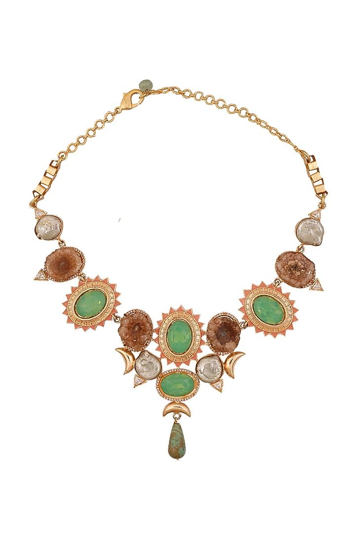 Gold Finish Solar Quartz Necklace by Tad Accessories at Pernia's Pop Up Shop
