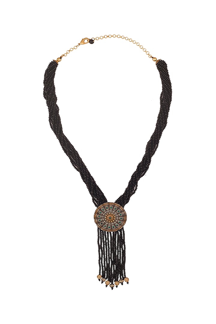 Two Tone Finish Beaded Long Necklace by Tad Accessories at Pernia's Pop Up Shop