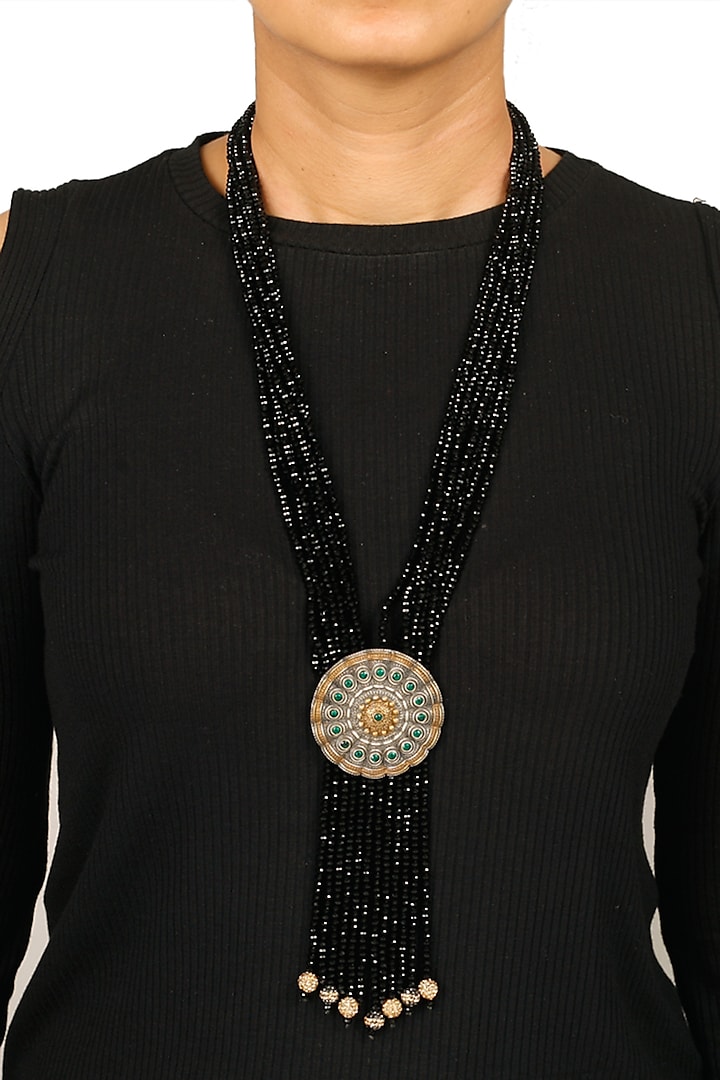 Two Tone Finish Beaded  Long Necklace by Tad Accessories