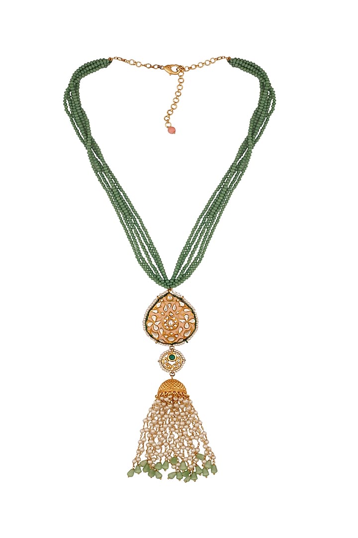 Gold Finish Beaded Meenakari Necklace by Tad Accessories