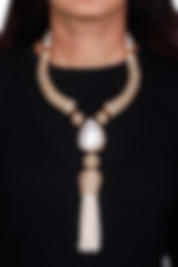 Gold Finish Faux Pearl Necklace by Tad Accessories