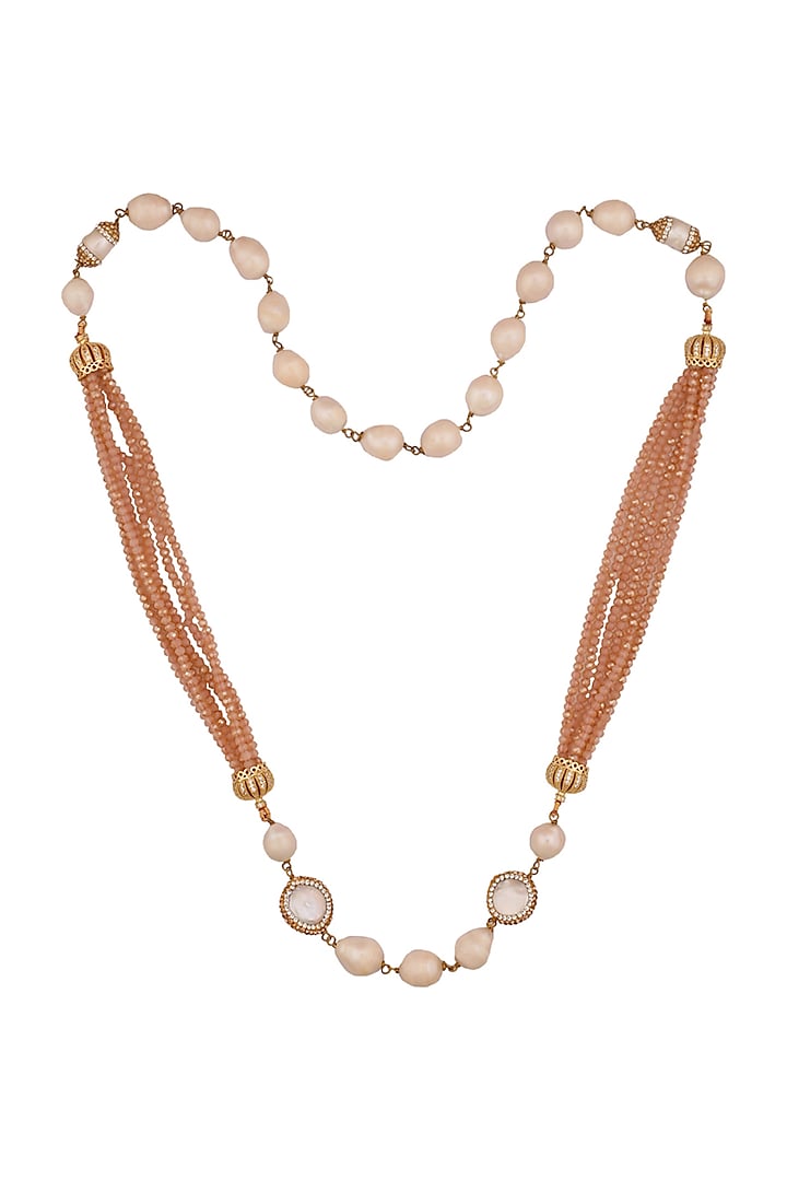 Gold Finish Baroque Pearl Necklace by Tad Accessories