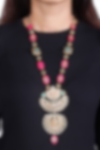 Two Tone Finish Semi Precious Stone Long Necklace by Tad Accessories