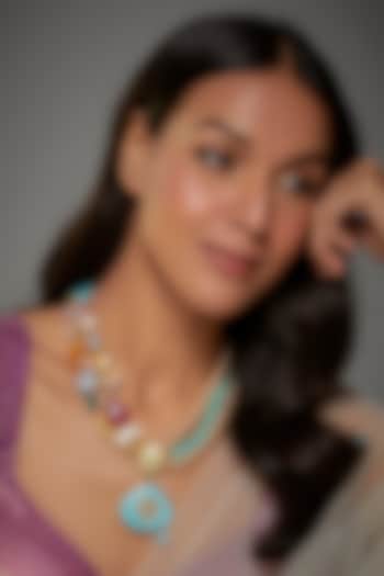 Gold Finish Semi-Precious Stone & Crystal Bead Necklace by Tad Accessories at Pernia's Pop Up Shop