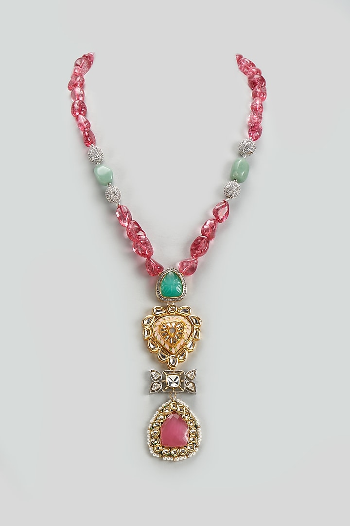 Gold Finish Semi-Precious Stone Necklace by Tad Accessories at Pernia's Pop Up Shop