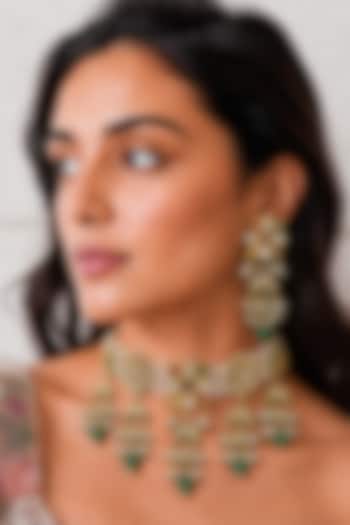 Gold Finish Kundan Polki & Multi-Colored Stone Necklace Set by Tad Accessories at Pernia's Pop Up Shop