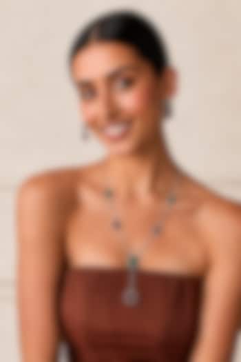 Two-Tone Finish Kundan Polki & Green Stone Necklace Set by Tad Accessories at Pernia's Pop Up Shop