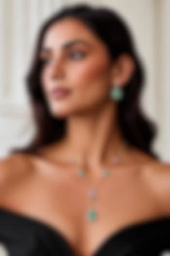 White Finish Kundan Polki & Mint Green Stone Necklace Set by Tad Accessories at Pernia's Pop Up Shop