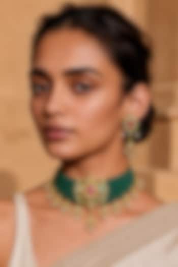 Gold Finish Kundan Polki & Multi-Colored Necklace Set by Tad Accessories at Pernia's Pop Up Shop