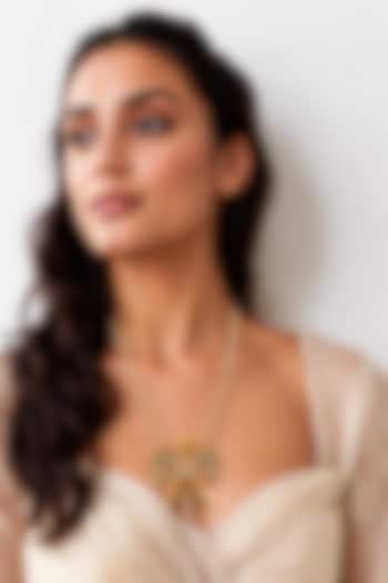 Gold Finish Kundan Polki & Multi-Colored Necklace by Tad Accessories at Pernia's Pop Up Shop