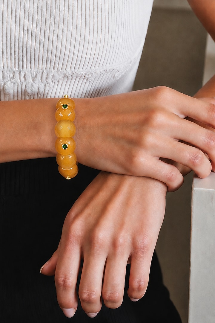 Gold Finish Cubic Zirconia & Yellow Stone Stretchable Bracelet by Tad Accessories at Pernia's Pop Up Shop
