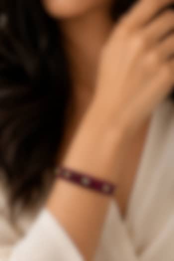 Gold Finish Kundan Polki & Ruby Stone Stretchable Bracelet by Tad Accessories at Pernia's Pop Up Shop