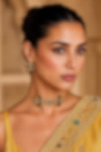 Gold Finish Kundan Polki & Ruby Stone Necklace Set by Tad Accessories at Pernia's Pop Up Shop