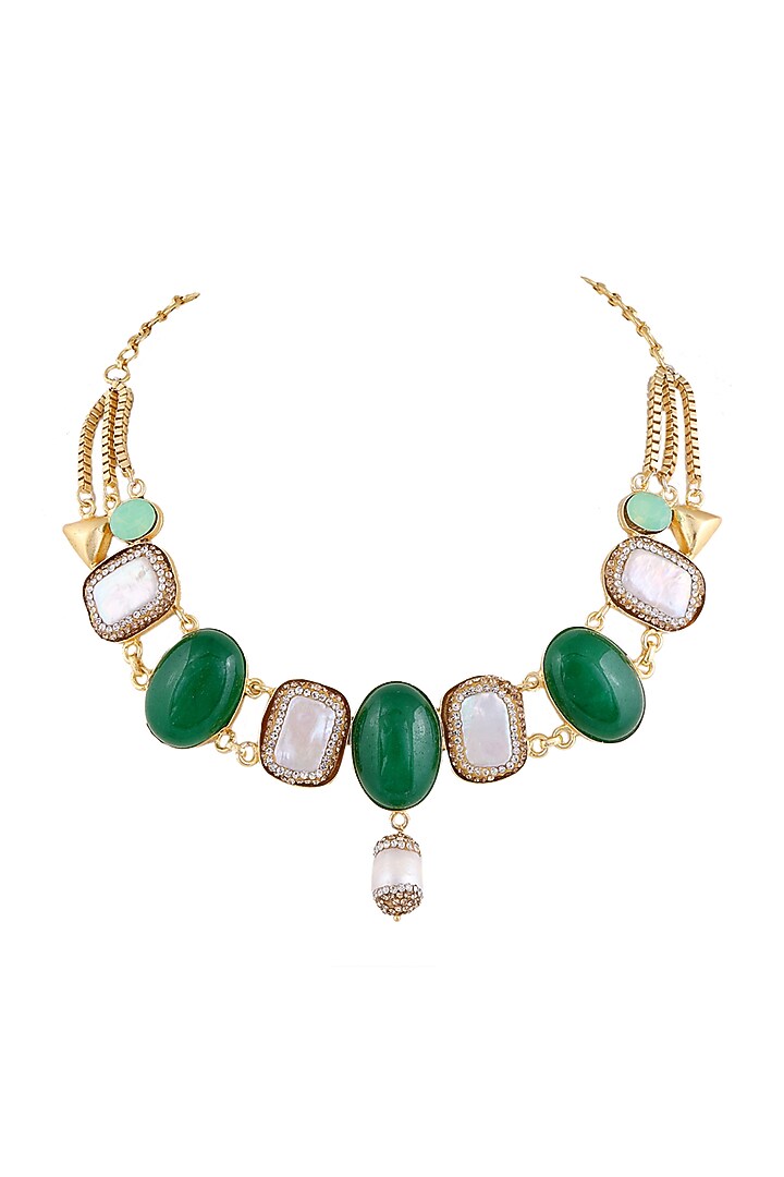 Gold Finish Semi Precious Stones Necklace by Tad Accessories at Pernia's Pop Up Shop