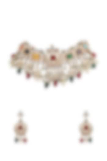 Gold Finish Kundan Choker Necklace Set by Tad Accessories at Pernia's Pop Up Shop