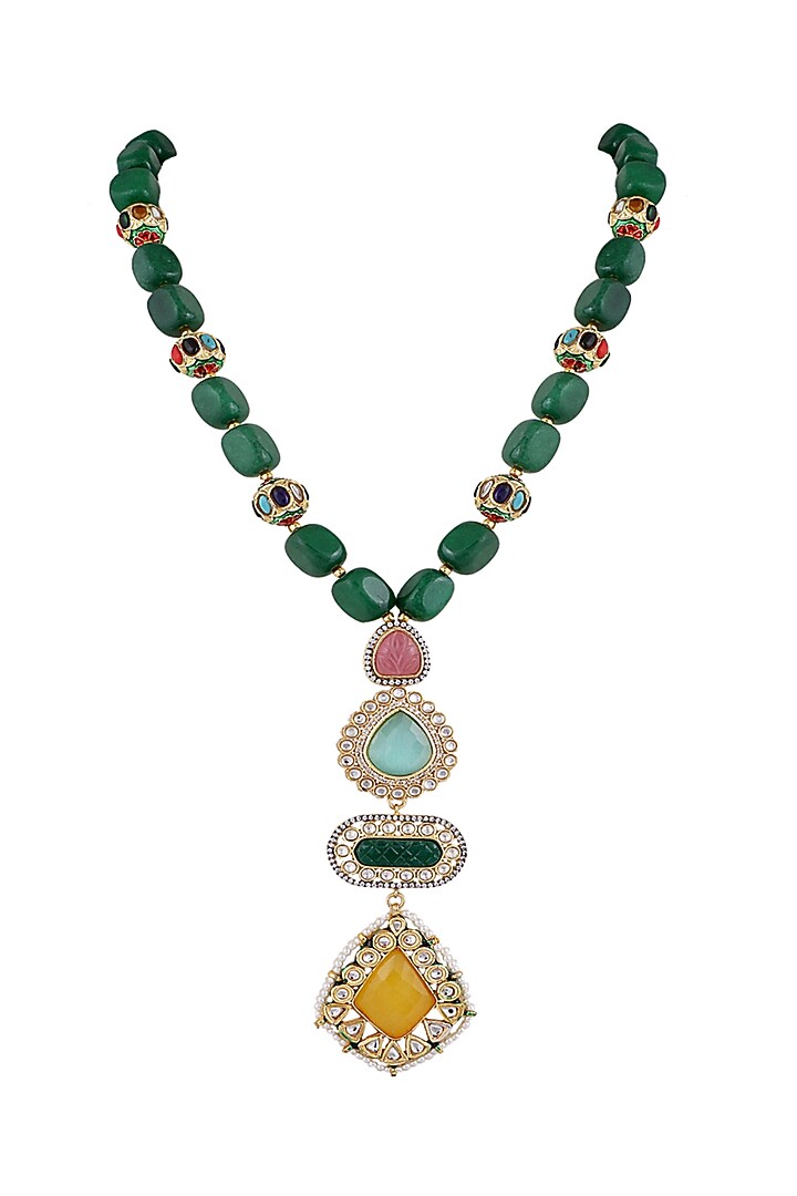 Gold Finish Kundan Mala Necklace by Tad Accessories at Pernia's Pop Up Shop