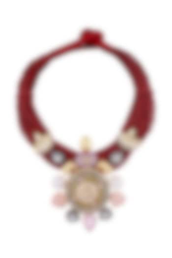 Gold Finish Kundan Polki Jute Meenakari Necklace by Tad Accessories at Pernia's Pop Up Shop