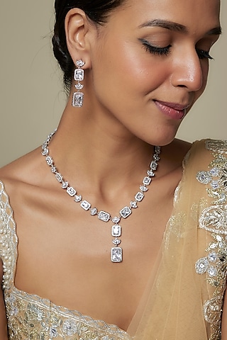 White Finish CZ Necklace Set by Tad Accessories