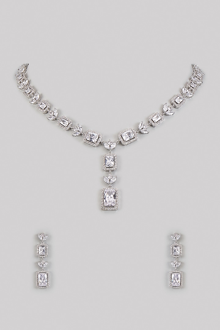 White Finish CZ Necklace Set by Tad Accessories at Pernia's Pop Up Shop