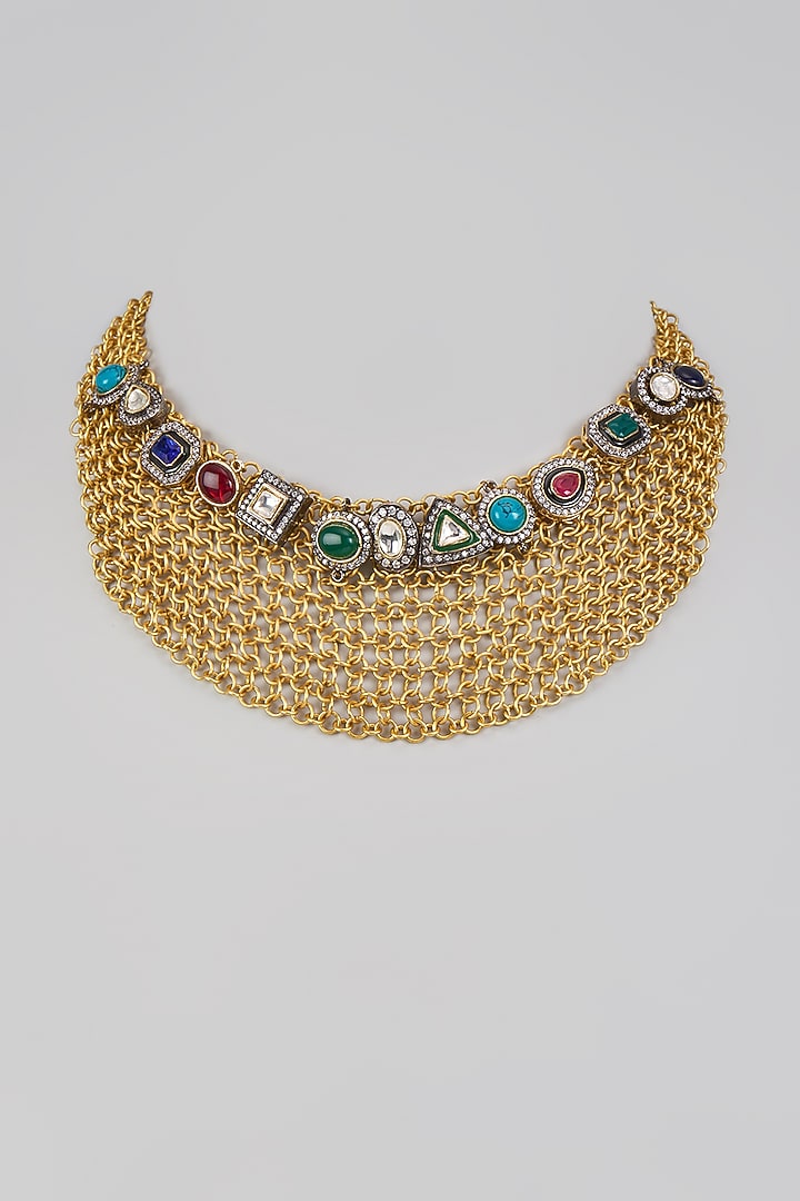 Two Tone Finish Multi-Colored Imitation Kundan Polki & Semi-Precious Stone Necklace by Tad Accessories at Pernia's Pop Up Shop