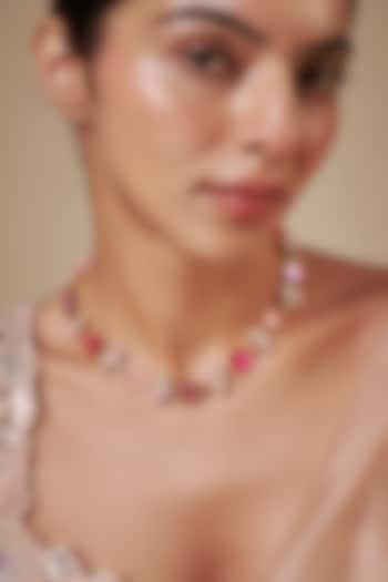 Gold Finish Pink Semi-Precious Stone Necklace by Tad Accessories at Pernia's Pop Up Shop