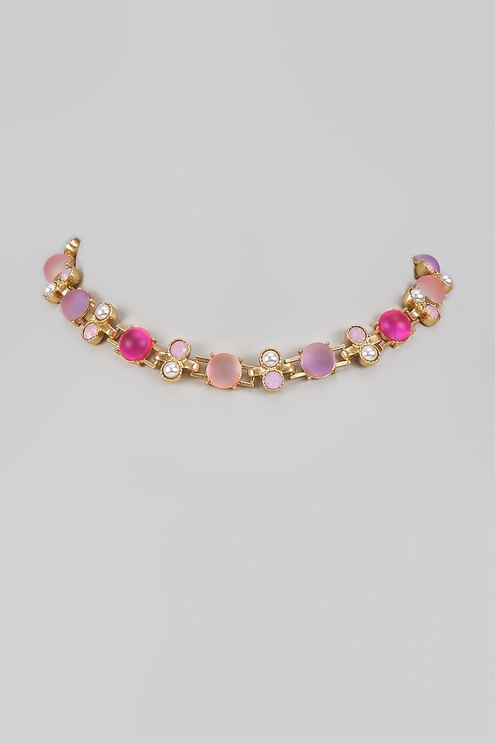 Gold Finish Pink Semi-Precious Stone Necklace by Tad Accessories at Pernia's Pop Up Shop