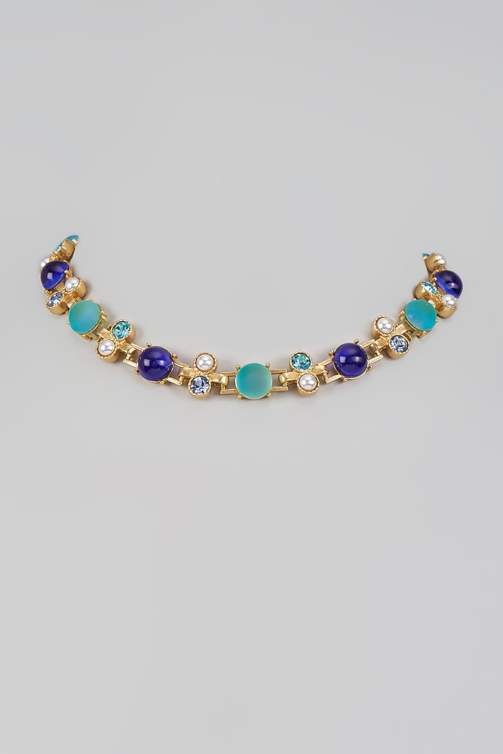 Gold Finish Blue Semi-Precious Stone Necklace by Tad Accessories at Pernia's Pop Up Shop