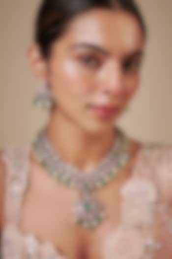 Two Tone Finish Aqua Kundan Polki & Semi-Precious Stone Necklace Set by Tad Accessories at Pernia's Pop Up Shop