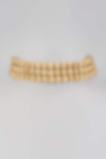 Gold Finish CZ Stone & Pearl Choker Necklace by Tad Accessories at Pernia's Pop Up Shop