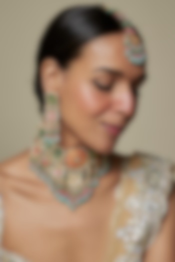 Gold Finish Multi-Colored Kundan Polki & Semi-Precious Stone Necklace Set by Tad Accessories at Pernia's Pop Up Shop