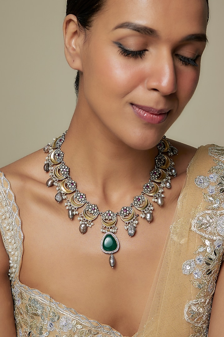 Gold Finish Multi-Colored Semi-Precious Stone Necklace by Tad Accessories at Pernia's Pop Up Shop