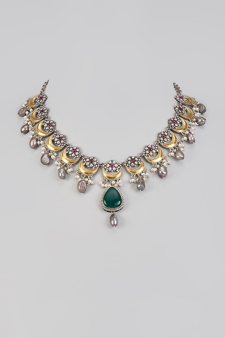 Gold Finish Multi-Colored Semi-Precious Stone Necklace by Tad Accessories at Pernia's Pop Up Shop