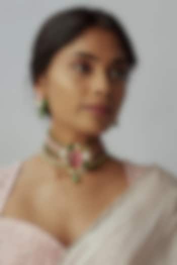 Gold Finish Multi-Colored Quartz & Semi-Precious Stone Choker Necklace Set by Tad Accessories at Pernia's Pop Up Shop