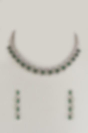 White Finish CZ & Green Stone Necklace Set by Tad Accessories at Pernia's Pop Up Shop