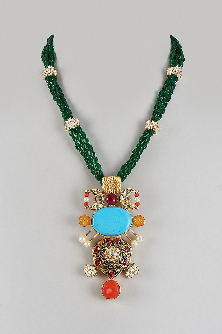 Gold Finish Semi-Precious Stone Necklace by Tad Accessories at Pernia's Pop Up Shop