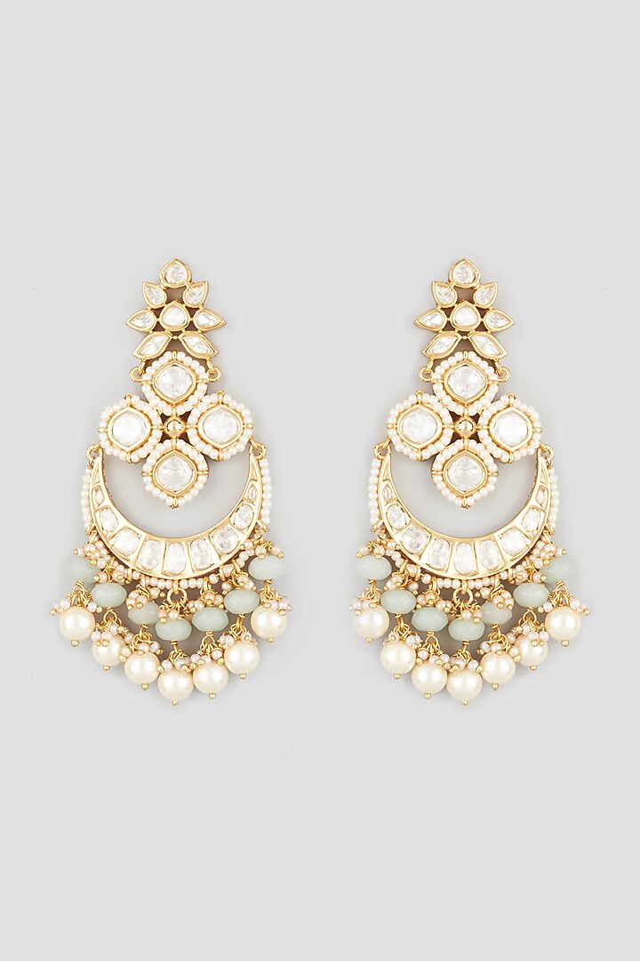 Gold Finish White Zircon Stones Earrings by Tad Accessories at Pernia's Pop Up Shop