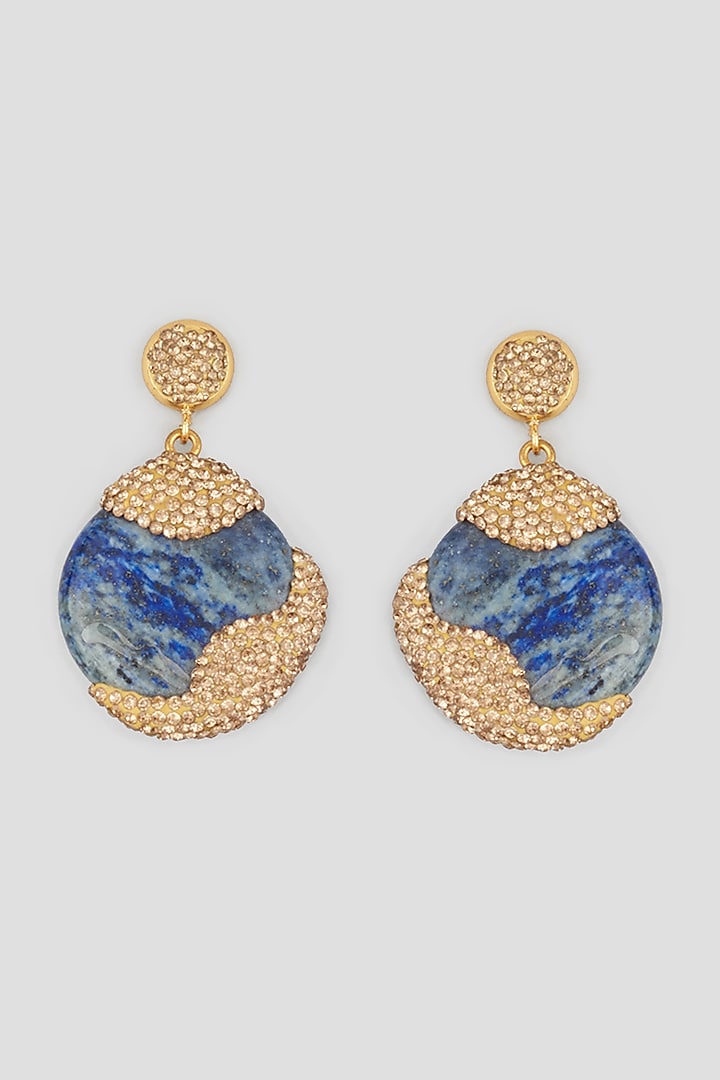 Gold Finish Earrings With Lapis Stone by Tad Accessories at Pernia's Pop Up Shop