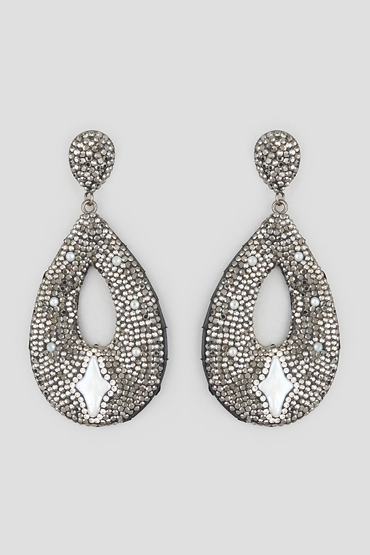 Black Finish Fresh Water Pearl & Swarovski Crystal Earrings by Tad Accessories at Pernia's Pop Up Shop