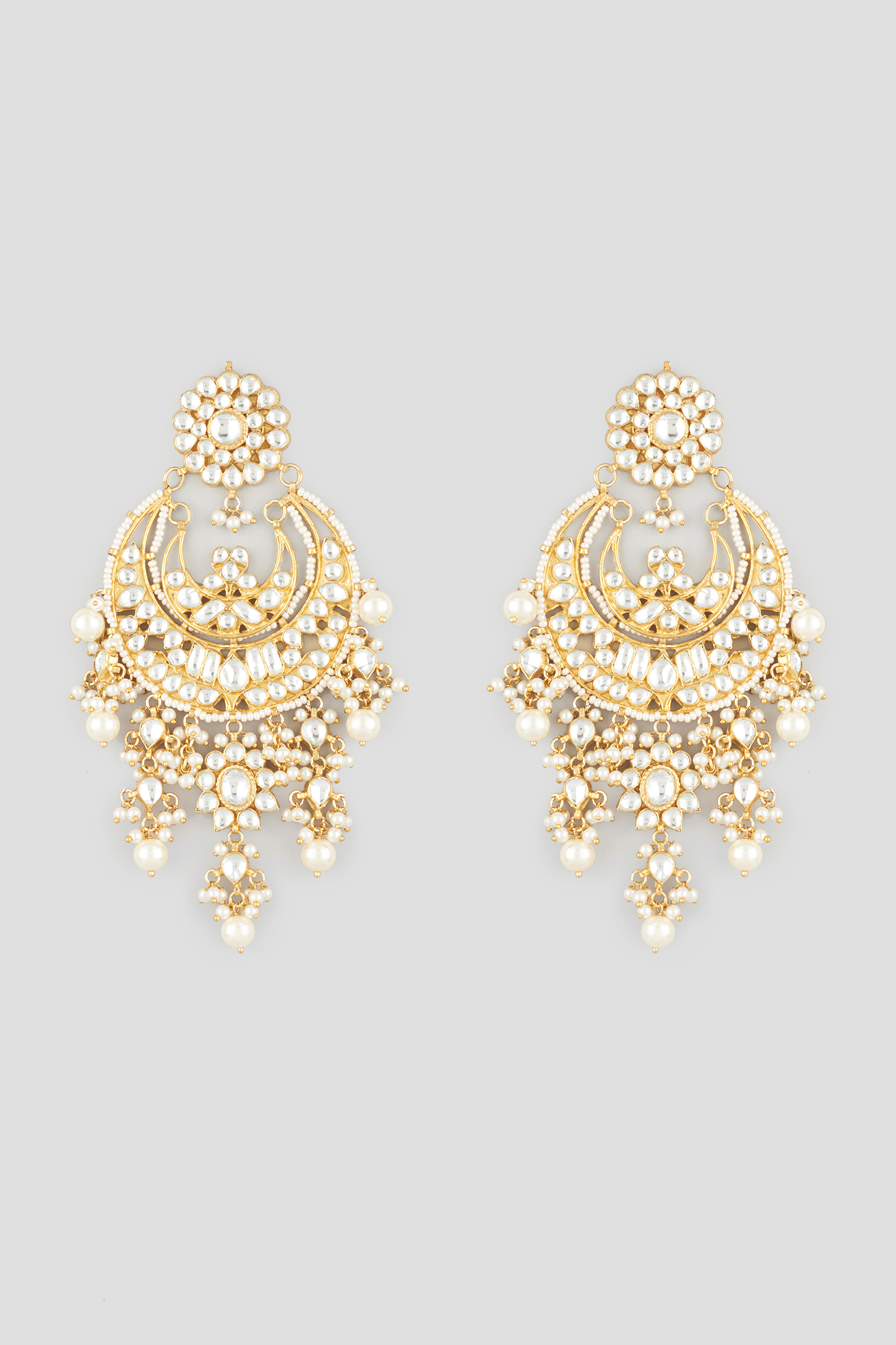 Gold Finish Kundan Polki Earrings by Tad Accessories
