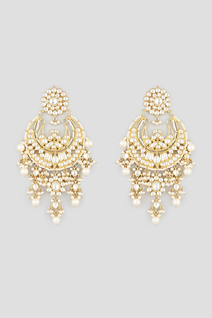 Gold Finish Kundan Polki Earrings by Tad Accessories