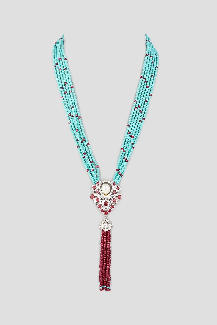 White Finish Beaded Necklace by Tad Accessories at Pernia's Pop Up Shop