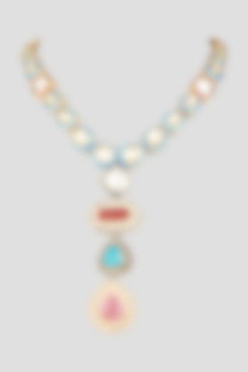 Gold Finish Kundan Polki Meenakari Necklace by Tad Accessories at Pernia's Pop Up Shop