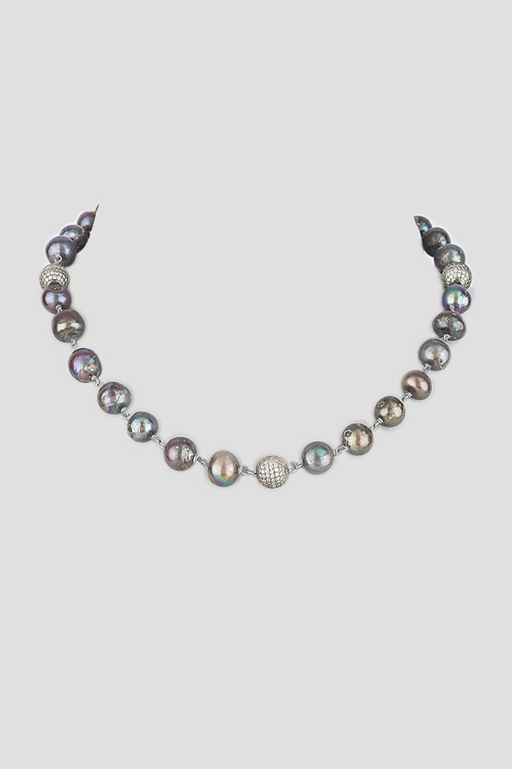 Black Rhodium Finish Baroque Pearl Necklace by Tad Accessories at Pernia's Pop Up Shop