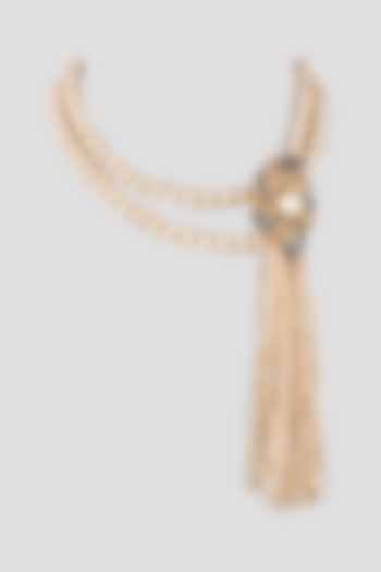 Gold Finish Swarovski Crystal & Shell Pearls Necklace by Tad Accessories at Pernia's Pop Up Shop